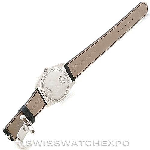 The image shows the back view of a Rolex Cellini 4243 Men's White Gold Silver Dial 4243 Men's White Gold Silver Dial model watch, displaying the watch case and leather strap.