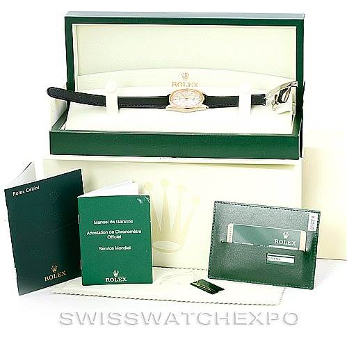 The image shows a Rolex Cellini 4243 Men's White Gold Silver Dial 4243 Men's White Gold Silver Dial watch and accessories at an angle displaying the watch in its box, accompanied by manuals and warranty card.