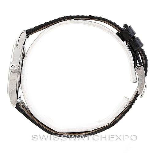 The image shows a side profile of a Rolex Cellini 5116 Men's White Gold Mother of Pearl Dial 5116 Men's White Gold Mother of Pearl Dial watch, displaying the case and leather strap.