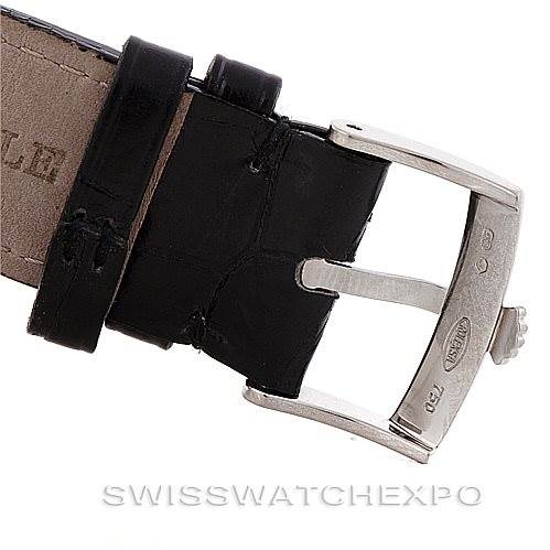 The image shows a close-up of the leather strap and buckle of a Rolex Cellini 4233 Men's White Gold Black Dial 4233 Men's White Gold Black Dial watch from an angle focusing on the buckle mechanism.