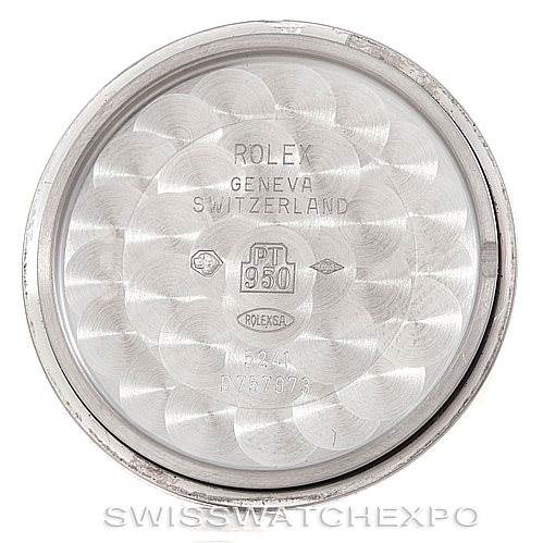 This image shows the inside case back of a Rolex Cellini 5241 Men
s Platinum Blue Dial 5241 Men
s Platinum Blue Dial watch, displaying the Rolex brand and model details.