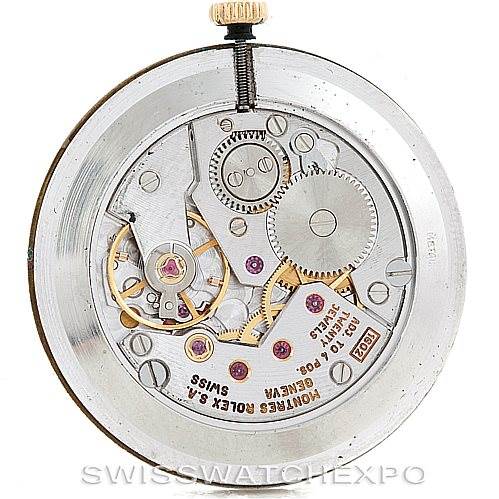 The image shows the internal mechanical movement of a Rolex Cellini 4112 Men's Yellow Gold White Dial 4112 Men's Yellow Gold White Dial watch, viewed from the back.