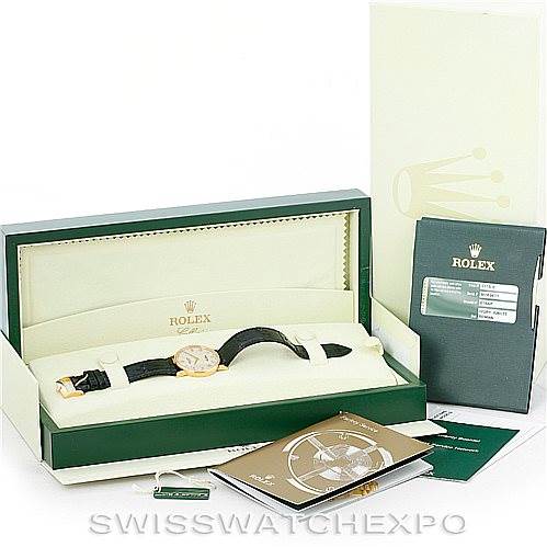 The image shows a Rolex Cellini 5115 Men's Yellow Gold  5115 Men's Yellow Gold  watch displayed in its box with accompanying accessories and documentation from various angles.
