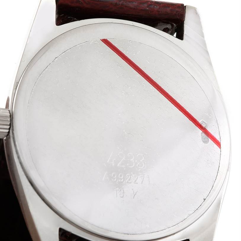 The image shows the back case of a Rolex Cellini 4233 Men's White Gold White Dial 4233 Men's White Gold White Dial watch, focusing on the caseback and serial number.