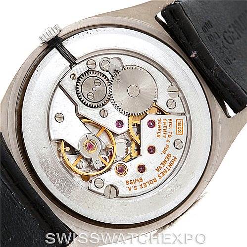 This image shows the back of the Rolex Cellini 4133 Men's White Gold White Dial 4133 Men's White Gold White Dial model watch, displaying the internal mechanical movement.