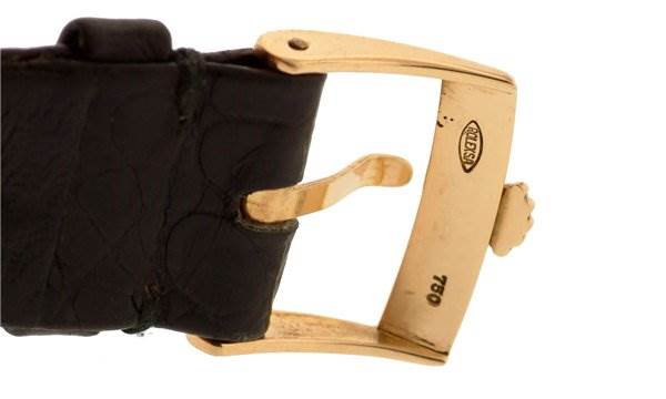 The image shows a close-up view of the buckle and strap of a Rolex Cellini 4016 Men's Yellow Gold White Dial 4016 Men's Yellow Gold White Dial watch, focusing on the clasp mechanism.