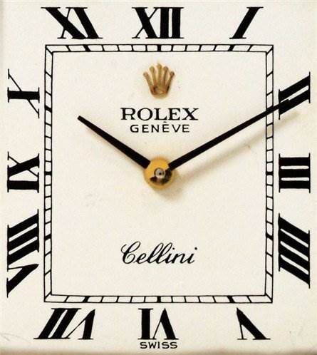 This image shows the dial of a Rolex Cellini 4012 Men's Yellow Gold White Dial 4012 Men's Yellow Gold White Dial watch, featuring Roman numerals, black hands, and the Rolex crown logo.
