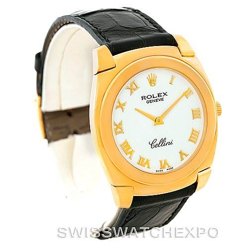 The image shows a Rolex Cellini 5330 Men's Yellow Gold White Dial 5330 Men's Yellow Gold White Dial watch from an angled front view, highlighting the face, bezel, and strap.