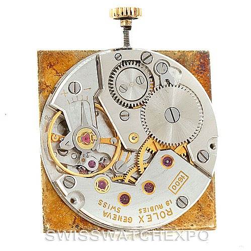This image shows the internal mechanism of a Rolex Cellini 4017 Men's Yellow Gold Champagne Dial 4017 Men's Yellow Gold Champagne Dial watch from a top-down angle.