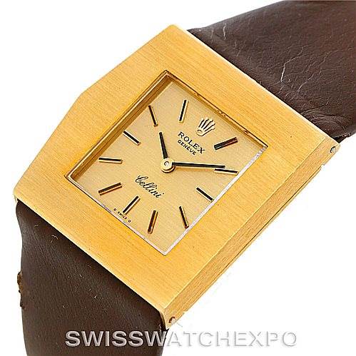 The image shows the face and strap of a Rolex Cellini 4017 Men's Yellow Gold Champagne Dial 4017 Men's Yellow Gold Champagne Dial watch from a top-down angle.