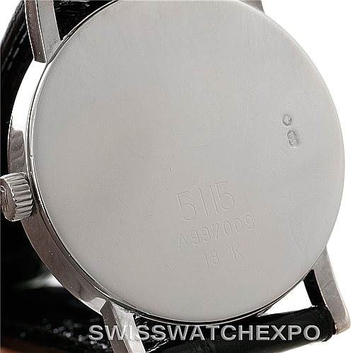 The image shows the back case and part of the strap of a Rolex Cellini 5115 Men's White Gold Silver Dial 5115 Men's White Gold Silver Dial watch.