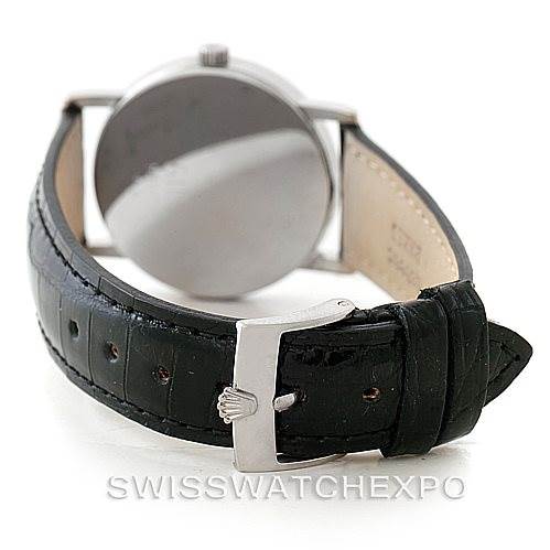 The image shows the back and strap of a Rolex Cellini 5115 Men's White Gold Silver Dial 5115 Men's White Gold Silver Dial watch, highlighting the buckle from a rear angle.
