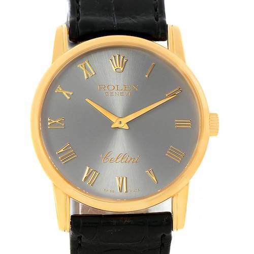 Photo of Rolex Cellini Classic Slate Roman Dial 18k Yellow Gold Watch 5116 Box Papers