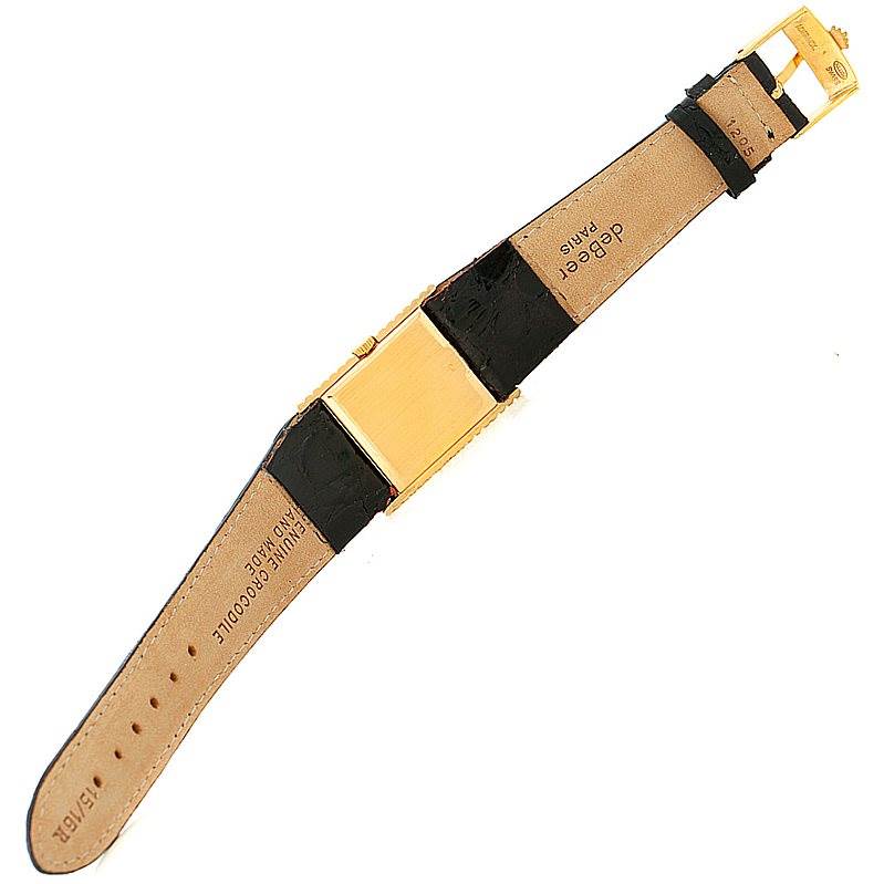 This image shows the back and leather strap of a Rolex Cellini 4012 Men's Yellow Gold Black Dial 4012 Men's Yellow Gold Black Dial watch at a flat angle.