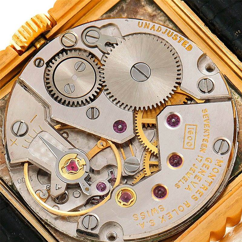 This is an image of the internal movement mechanism of a Rolex Cellini 4012 Men's Yellow Gold Blue Dial 4012 Men's Yellow Gold Blue Dial watch, taken from the back at a close-up angle.