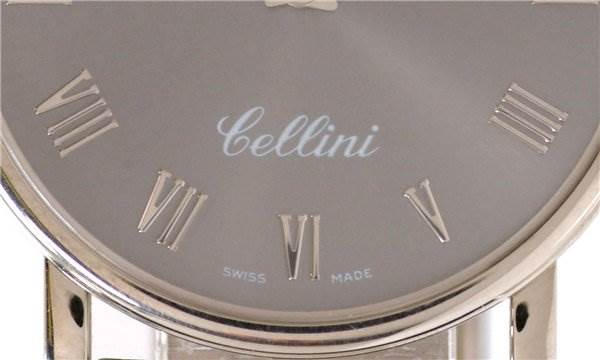 This image shows a close-up of the dial of the Rolex Cellini 5115/9 Men
s White Gold Grey Dial 5115/9 Men
s White Gold Grey Dial watch, highlighting the Roman numerals and the "Cellini" label.