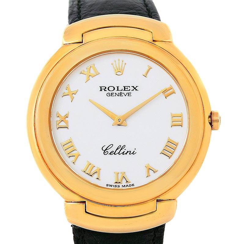 Rolex Cellini 18k Yellow Gold White Roman Dial Mens Watch 6623 SwissWatchExpo