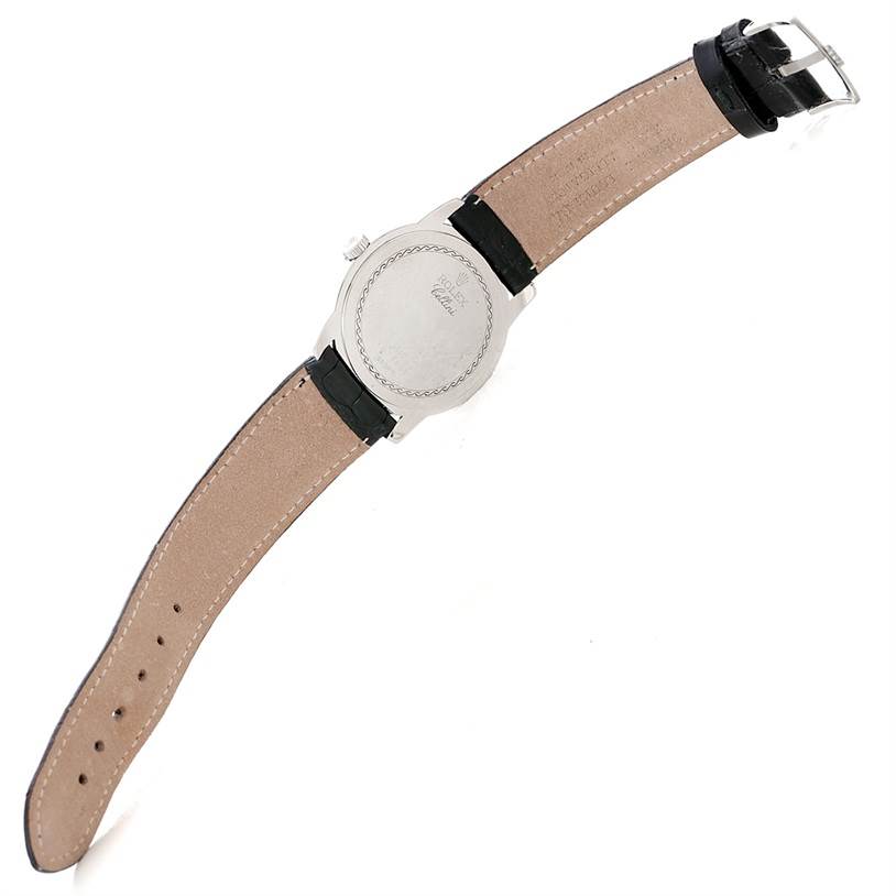 This image shows the back and strap of a Rolex Cellini 5240 Men's Platinum Mother of Pearl Dial 5240 Men's Platinum Mother of Pearl Dial watch, viewed from the rear.