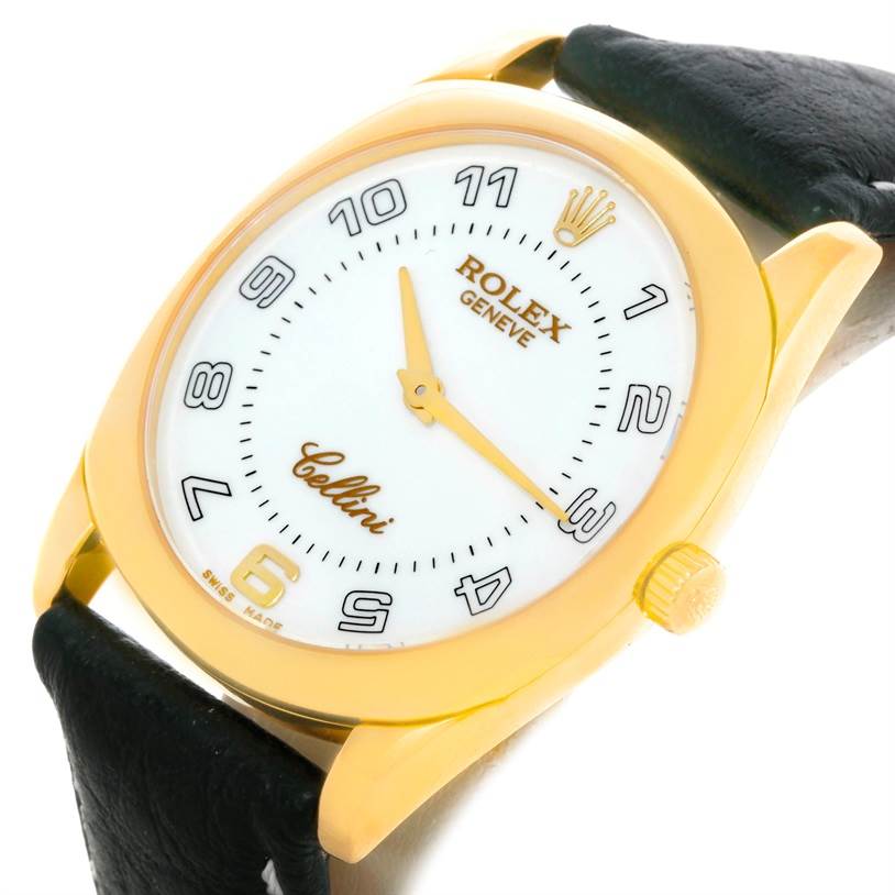 This image shows a Rolex Cellini 4233 Men's Yellow Gold Black Dial 4233 Men's Yellow Gold Black Dial watch at a three-quarter angle, highlighting the dial, bezel, and crown.