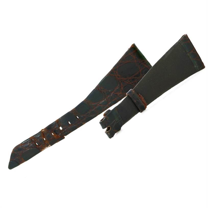 The image shows a replacement leather strap for a Rolex Cellini 4126 Men's Yellow Gold Champagne Dial 4126 Men's Yellow Gold Champagne Dial watch, featuring a brown and green patterned design.