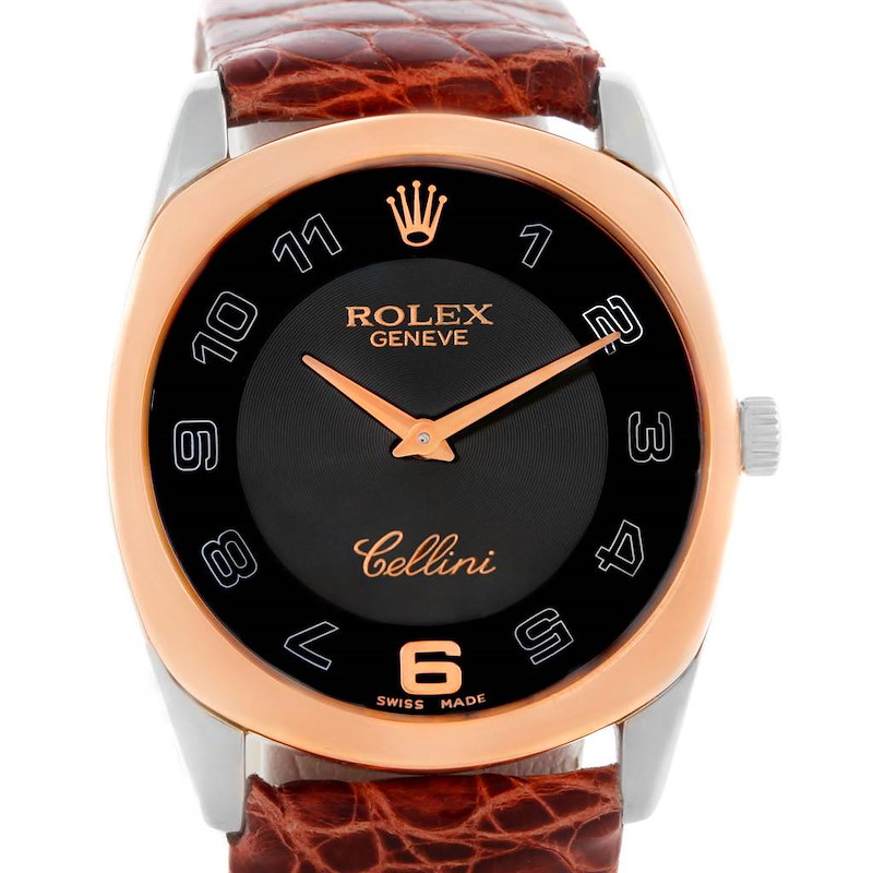 Rolex Cellini Danaos 18k White Rose Gold Brown Strap Watch 4233 SwissWatchExpo