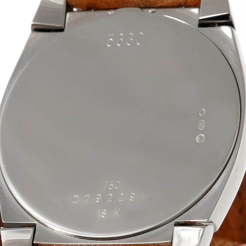 The image shows the back case of a Rolex Cellini 5330 Men's White Gold Grey Dial 5330 Men's White Gold Grey Dial watch, highlighting the engraved model and material details.