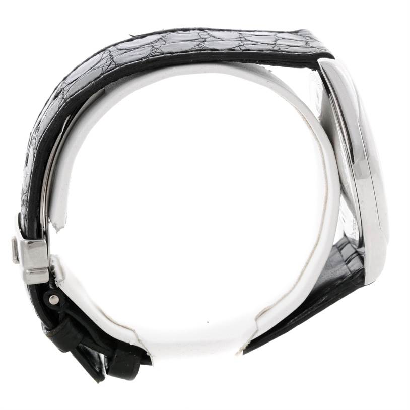 This image shows a side view of a Rolex Cellini 4243 Men's White Gold Black Dial 4243 Men's White Gold Black Dial watch, highlighting the strap and side profile of the case.