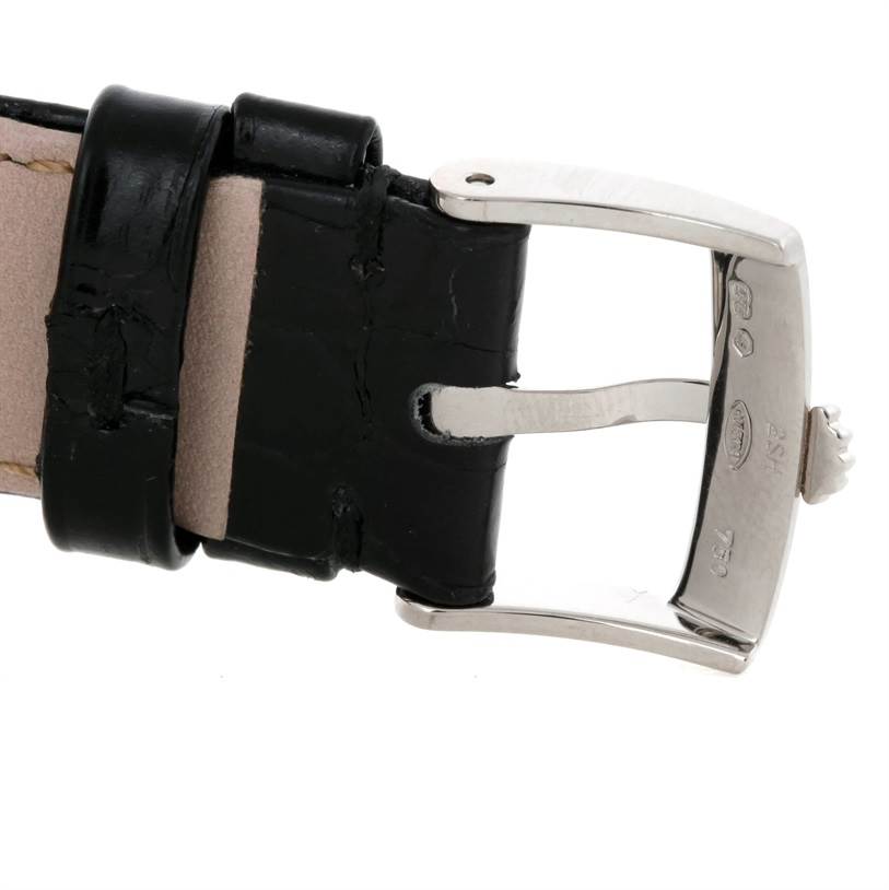 This image shows the buckle and part of the leather strap of a Rolex Cellini 5115 Men
s White Gold Silver Dial 5115 Men
s White Gold Silver Dial watch.