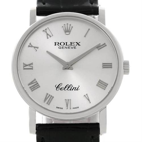 Photo of Rolex Cellini Classic Mens 18K White Gold Silver Watch 5115 Unworn
