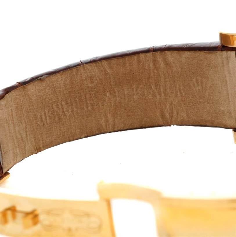 The image shows an interior view of the leather strap of a Rolex Cellini 5440 Men's Yellow Gold Champagne Dial 5440 Men's Yellow Gold Champagne Dial watch, featuring the "Genuine Leather" inscription.