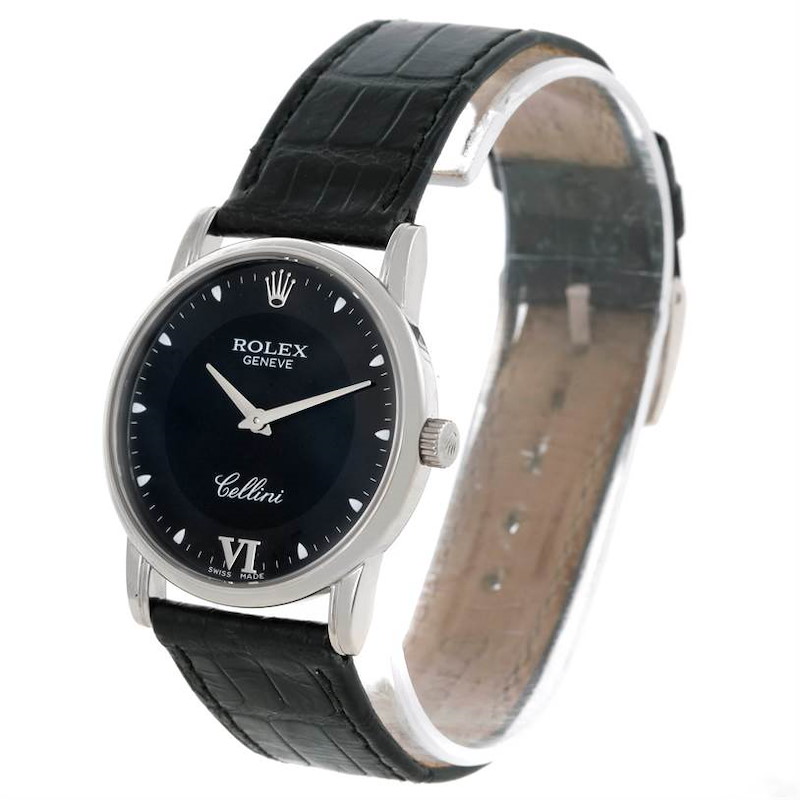 Rolex Cellini Classic 18k White Gold Black Dial Watch 5116 SwissWatchExpo