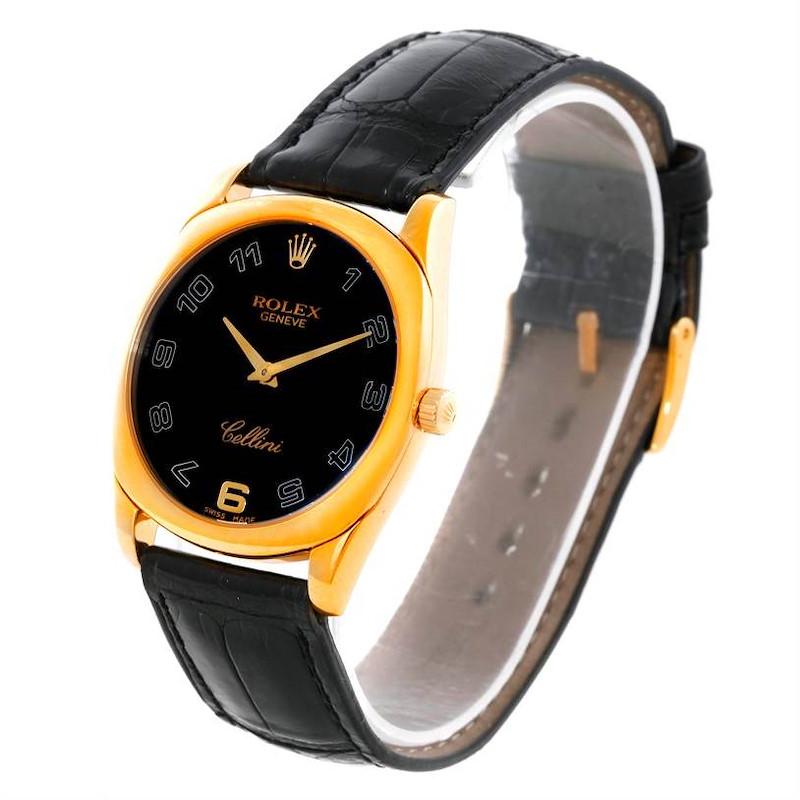 Rolex Cellini Danaos 18k Yellow Gold Black Dial Mens Watch 4233 SwissWatchExpo