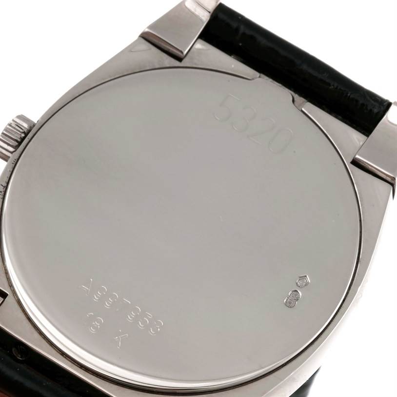 The image shows the back case of a Rolex Cellini 5320 White Gold Mother of Pearl Dial 5320 White Gold Mother of Pearl Dial watch, displayed from a rear perspective.