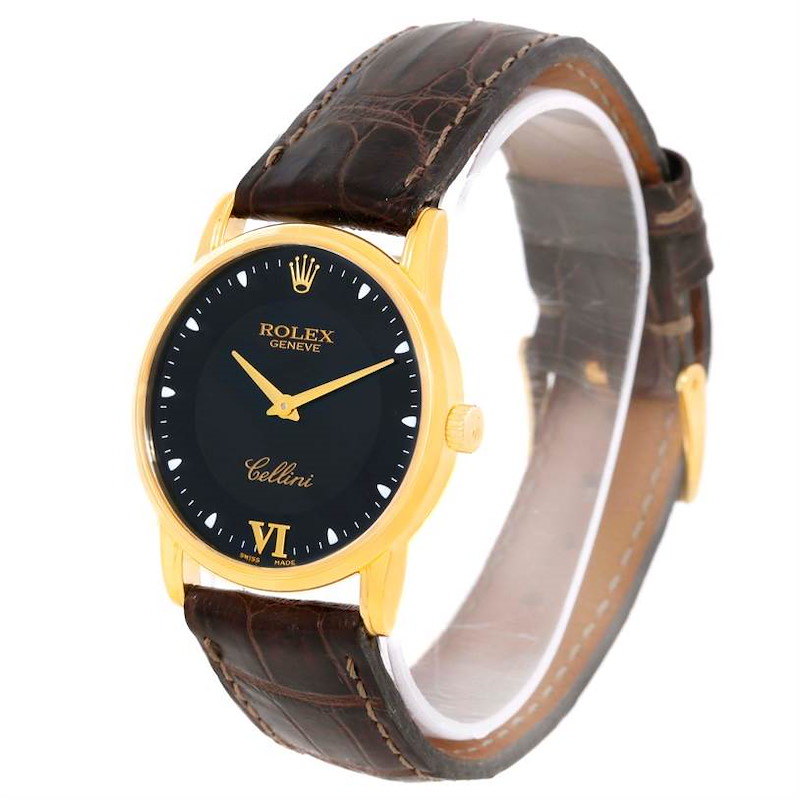 Rolex Cellini Classic 18K Yellow Gold Black Dial Watch 5116 SwissWatchExpo