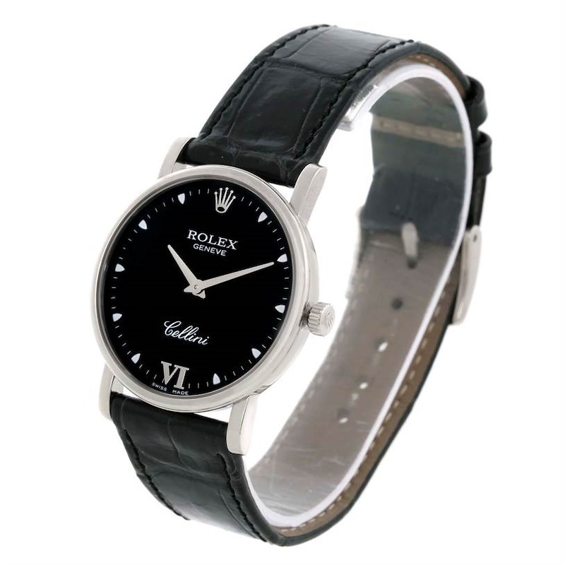 Rolex Cellini Classic Mens 18K White Gold Black Dial Watch 5115 Unworn SwissWatchExpo