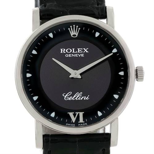 Photo of Rolex Cellini Classic Mens 18K White Gold Black Dial Watch 5115 Unworn