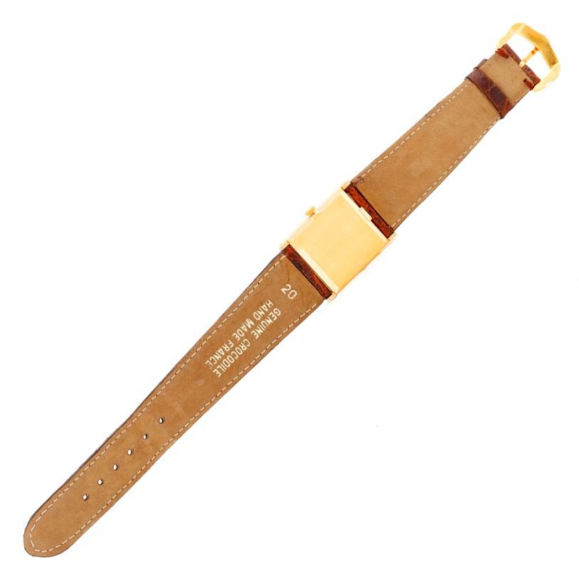 The image shows the back view of the leather strap and buckle of a Rolex Cellini 4014 Men's Yellow Gold Orange Dial 4014 Men's Yellow Gold Orange Dial watch.