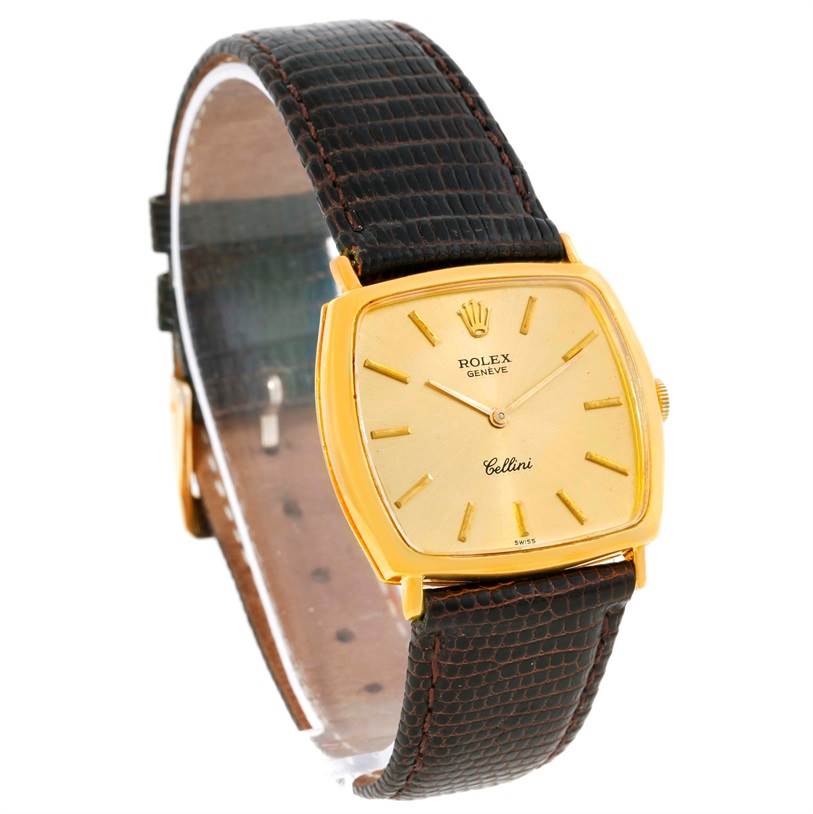 The Rolex Cellini 3805 Men's Yellow Gold Champagne Dial 3805 Men's Yellow Gold Champagne Dial watch is shown at a slight angle, displaying the face, strap, and crown.
