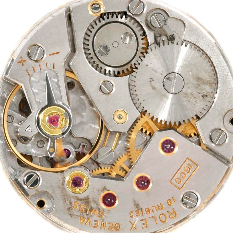 This image shows the internal mechanism and gears of a Rolex Cellini 3805 Men's Yellow Gold Champagne Dial 3805 Men's Yellow Gold Champagne Dial watch, viewed from the back.