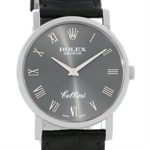 Photo of Rolex Cellini Classic Mens 18K White Gold Slate Dial Watch 5115 Unworn