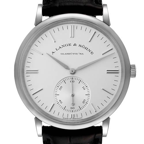 Photo of A. Lange and Sohne Saxonia White Gold Silver Dial Mens Watch 380.027 Papers