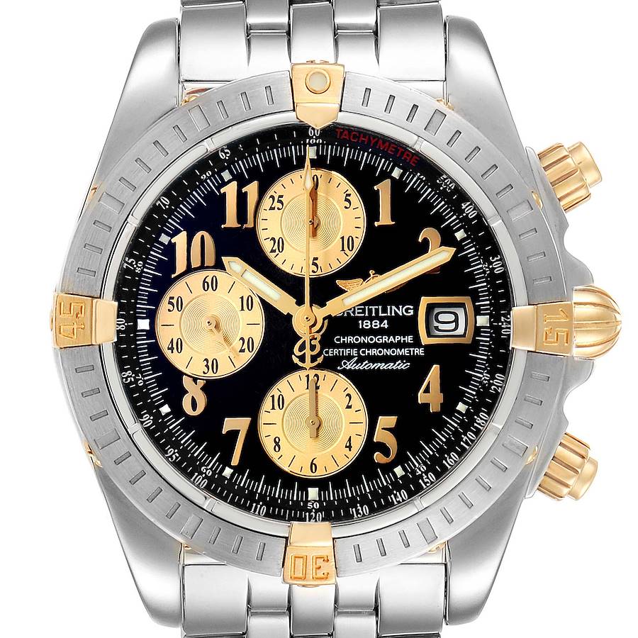 Breitling Chronomat Steel 18K Yellow Gold Black Dial Mens Watch B13356 SwissWatchExpo