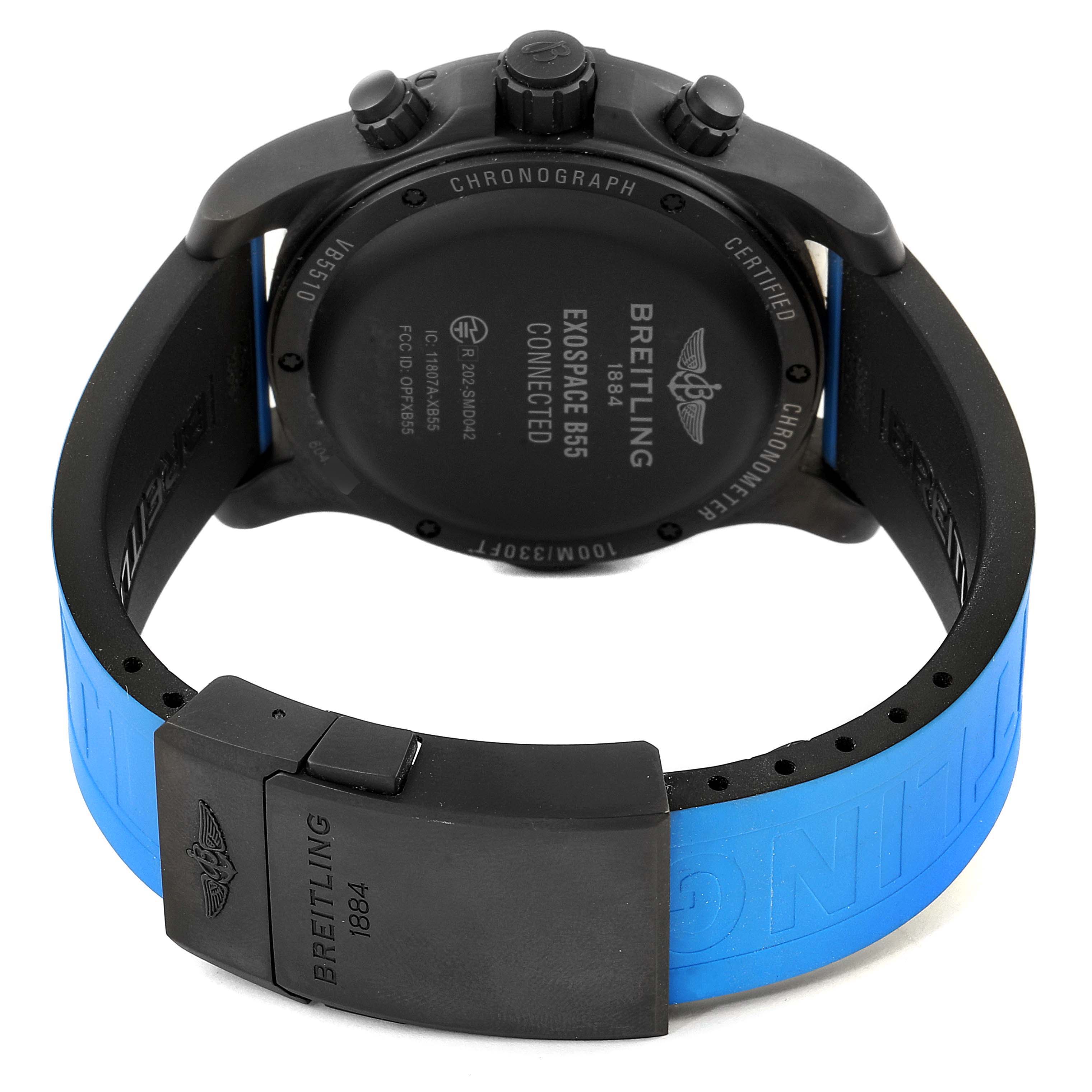 The image shows the back case and strap of a Breitling Professional Series VB5510 Men's Titanium Black Dial VB5510 Men's Titanium Black Dial Exospace B55 watch.