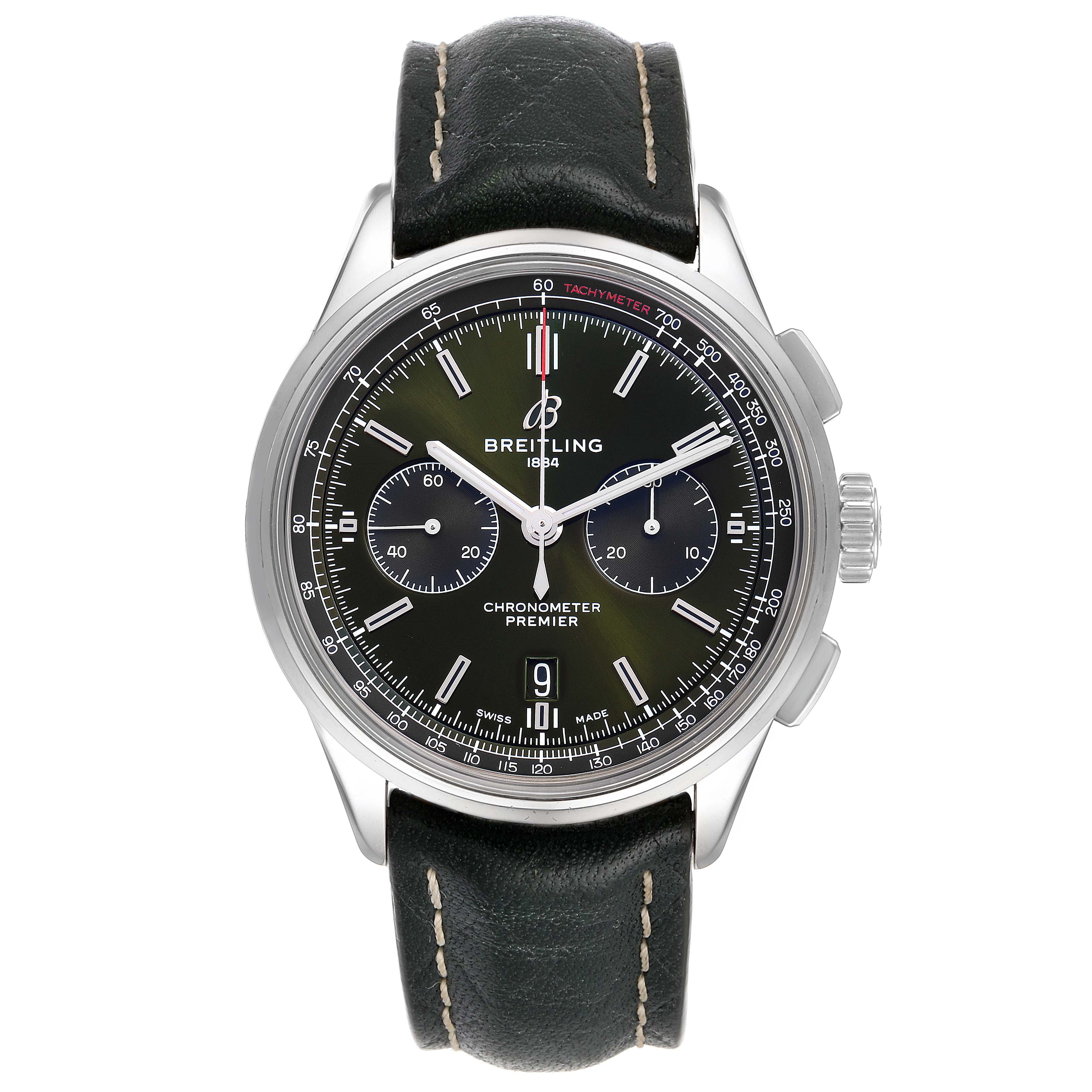 Breitling Premier B01 Chronograph 42 Green Dial Steel Mens Watch AB0118 ...