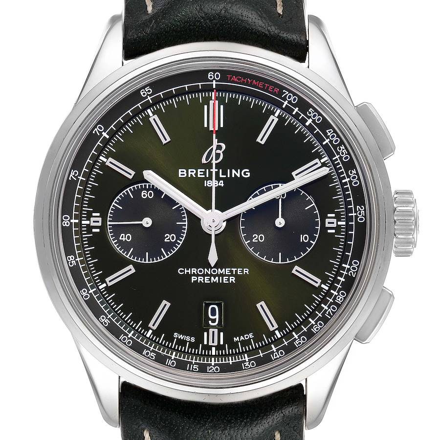 Breitling Premier B01 Chronograph 42 Green Dial Steel Mens Watch AB0118 SwissWatchExpo