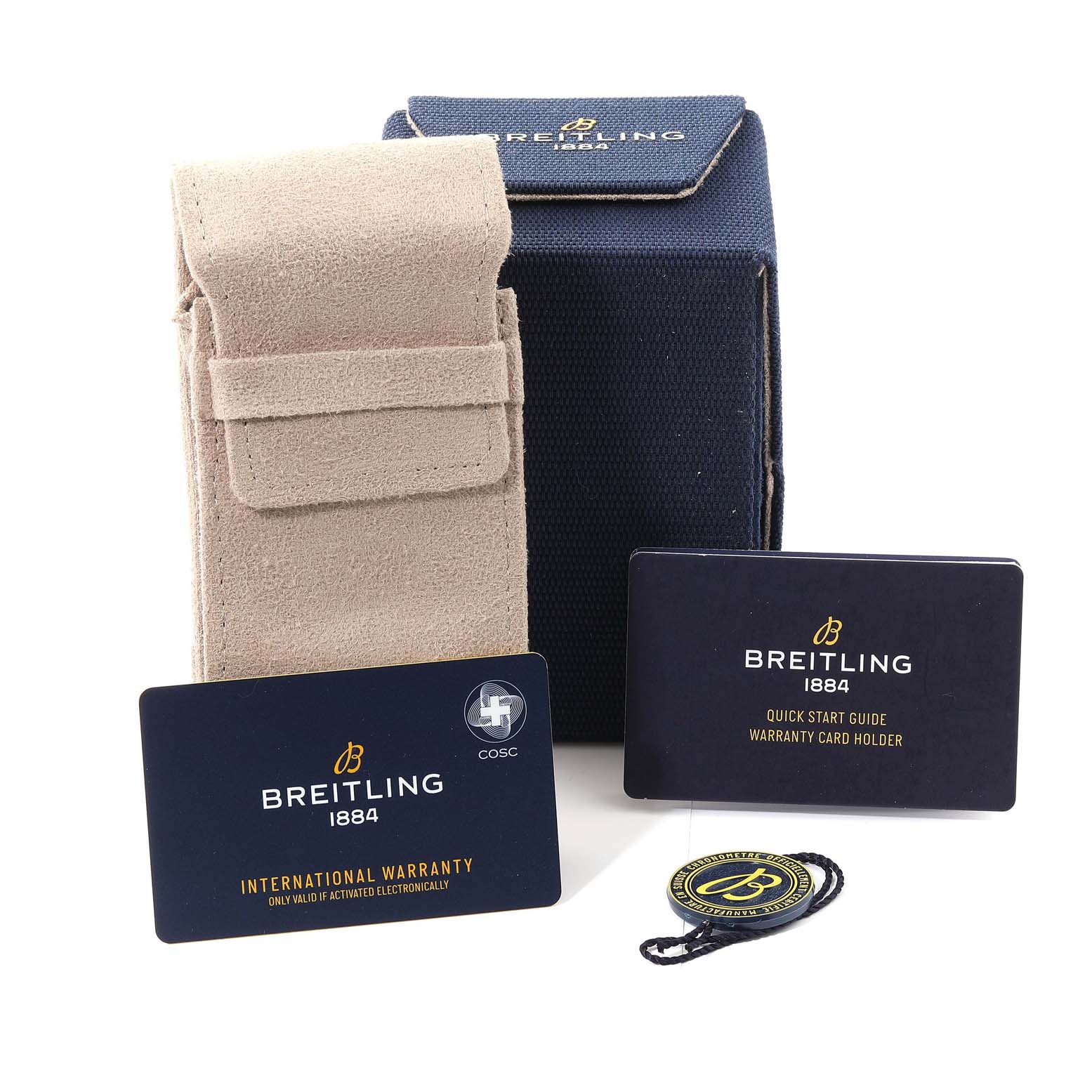 This image shows the packaging, warranty cards, and booklet for the Breitling A17377 Women's Stainless Steel White Dial A17377 Women's Stainless Steel White Dial Superocean 36 White Dial Steel Ladies Watch A17377.