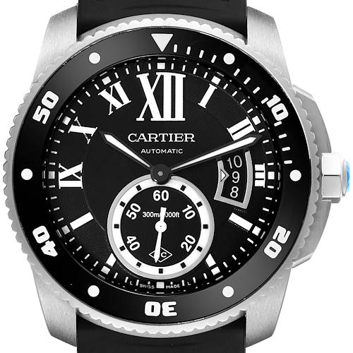 Photo of Cartier Calibre Black Dial Automatic Steel Mens Watch WSCA0012 Papers