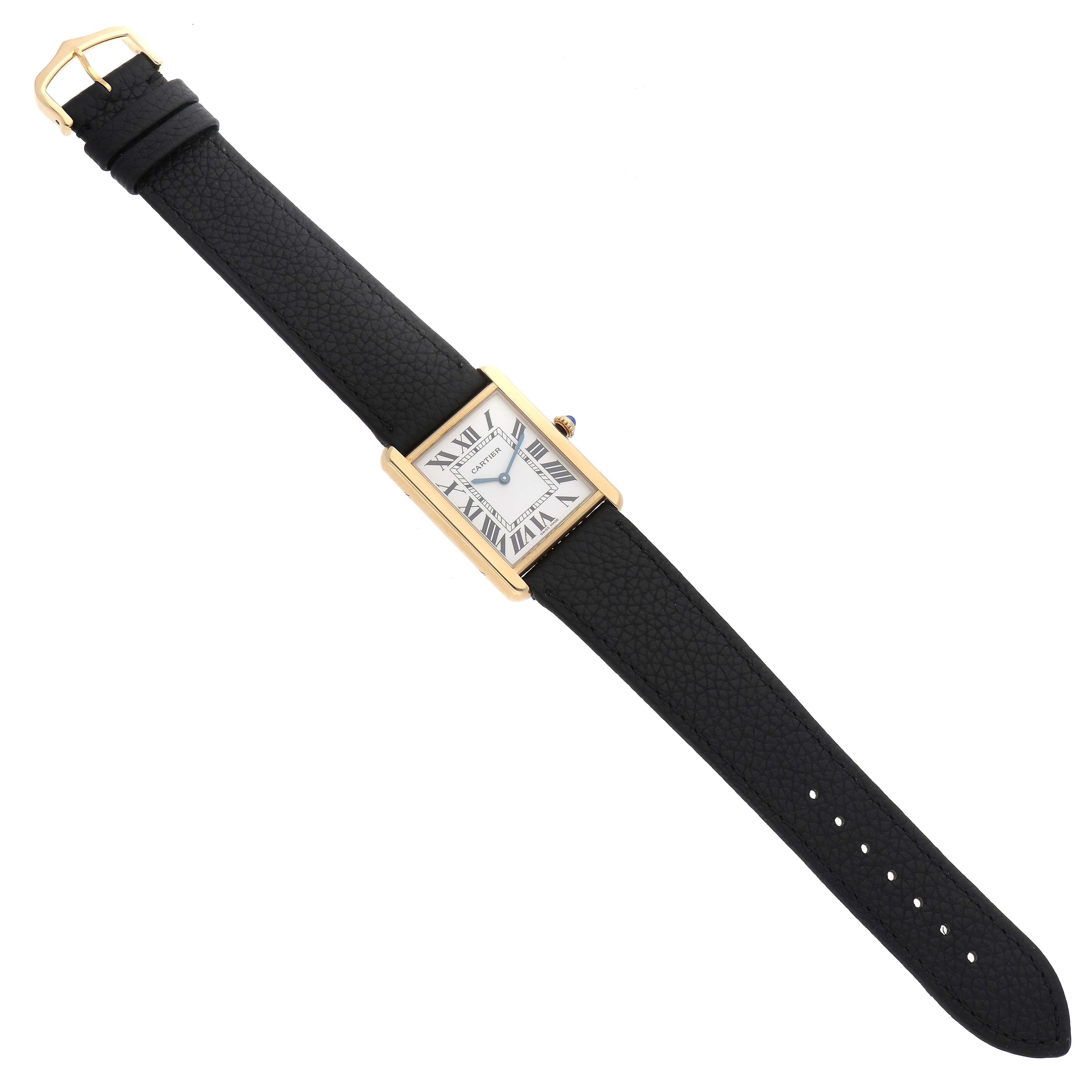 The image shows a Cartier Tank Solo W5200004 Men
s Steel and Gold (two tone) Silver Dial W5200004 Men
s Steel and Gold (two tone) Silver Dial watch lying flat, displaying the face, strap, and buckle.