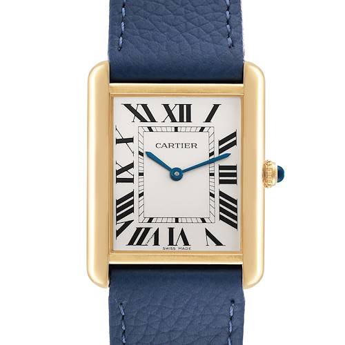 Photo of Cartier Tank Solo Yellow Gold Steel Blue Strap Mens Watch W1018855