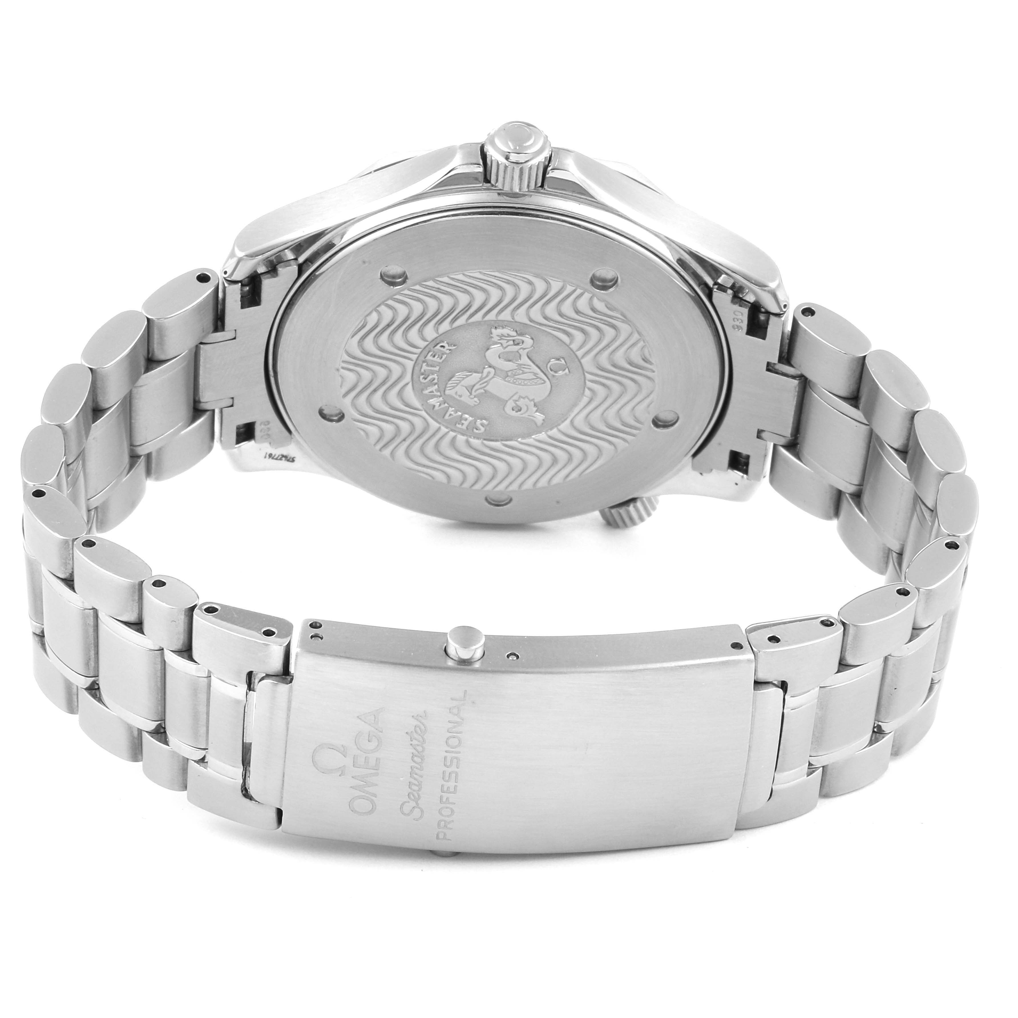 The image shows the back view of the Omega Seamaster 2264.50.00 Men's Stainless Steel Black Dial 2264.50.00 Men's Stainless Steel Black Dial watch, focusing on the case back and bracelet clasp.